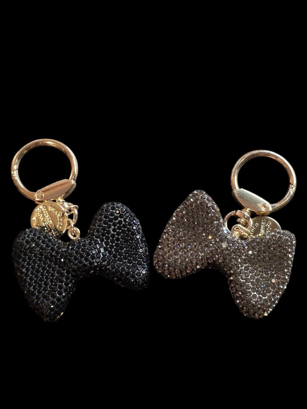 Bow Crystal Keychain Bag Charm - Black and Dark Bronze